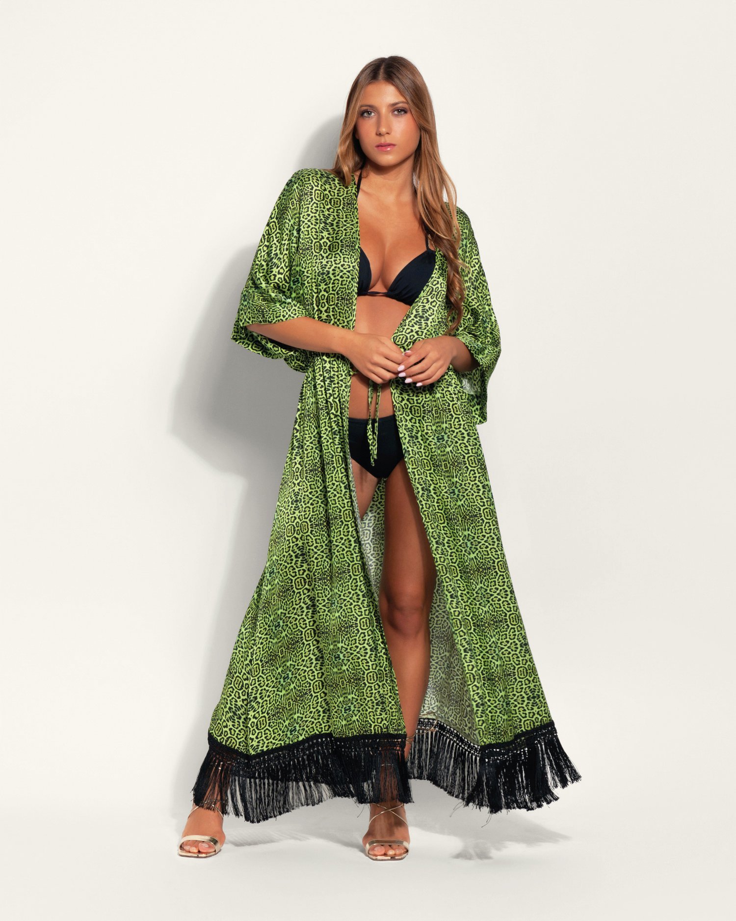 KIMONO ANIMALIER CON FRANGE